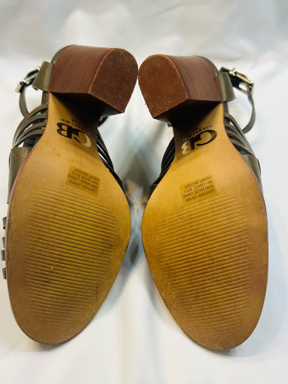 Gianni Bini Olive Woven Strappy Leather Heel Sandals - Picture 6 of 9
